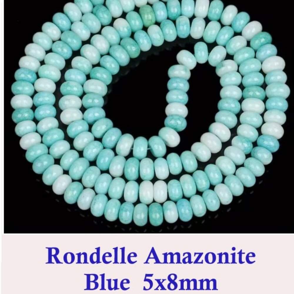 Natural Stone Amazonite  8x5mm Rondelle Beads.  Over 72 Beads
